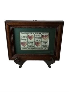 Vintage Families Patchwork Quilted Dark Wood Frame Art | EUC